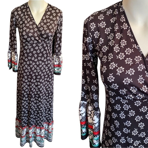 J. Peterman Dresses & Skirts - JPeterman Floral Faux Wrap Maxi Dress Navy White Size XS